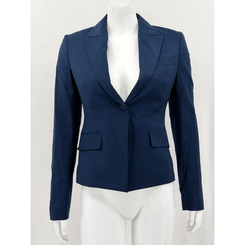 Theory Blazer Womens 2 Navy Brince Wool Stretch Suit‎ Jacket Minimalist Office